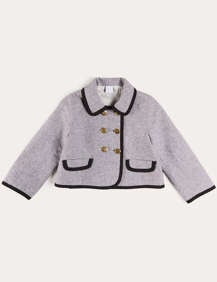 Alderney Check Double Breasted Gold Button Jacket in Black (4-12yrs) Coats from Pepa London US