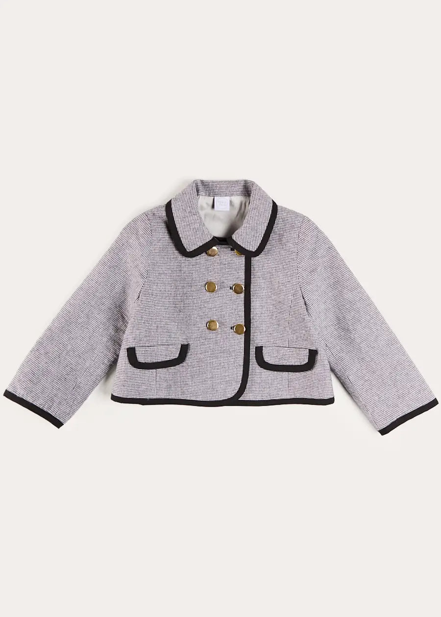 Alderney Check Double Breasted Gold Button Jacket in Black (4-12yrs) Coats from Pepa London US
