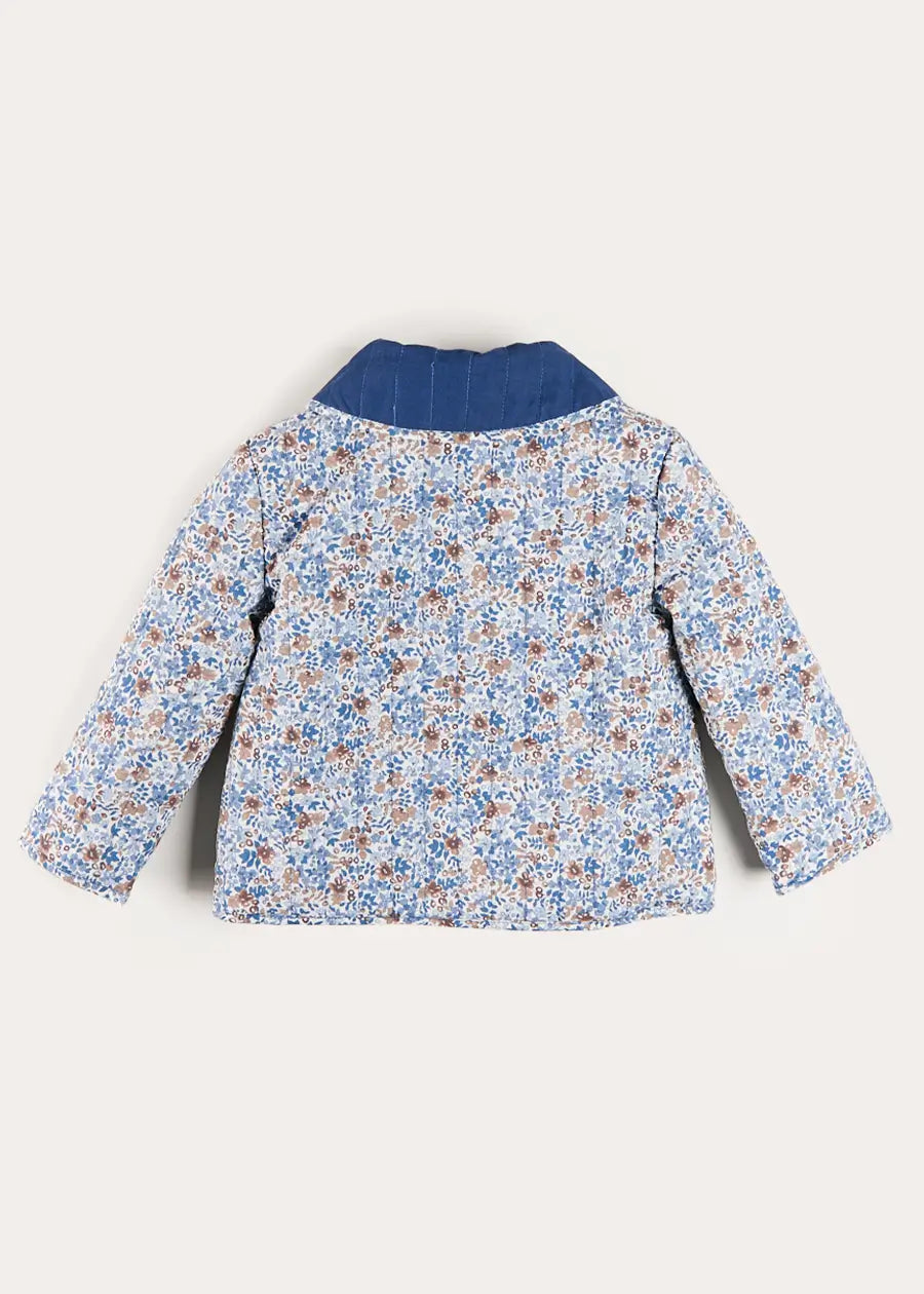 Beatrice Floral Reversible Quilted Jacket in Blue (3-10yrs) Coats from Pepa London US