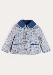 Beatrice Floral Reversible Quilted Jacket in Blue (3-10yrs) Coats from Pepa London US