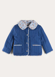 Beatrice Floral Reversible Quilted Jacket in Blue (3-10yrs) Coats from Pepa London US