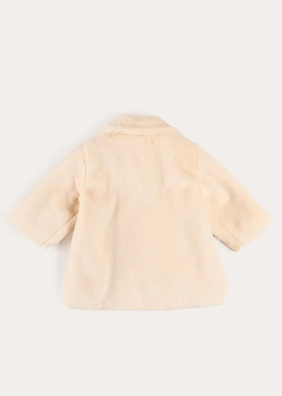 Faux Fur Pocket Detail Nellie Floral Lined Coat in Cream (2-10yrs) Coats from Pepa London US