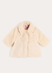 Faux Fur Pocket Detail Nellie Floral Lined Coat in Cream (2-10yrs) Coats from Pepa London US