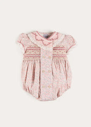 Adelaide Floral Hand Smocked Hand Smocked Romper in Pink (3mths-2yrs) Rompers from Pepa London US