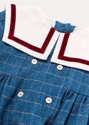 Moreton Check Mariner Collar Long Sleeve Romper in Blue (6mths-2yrs) Rompers from Pepa London US