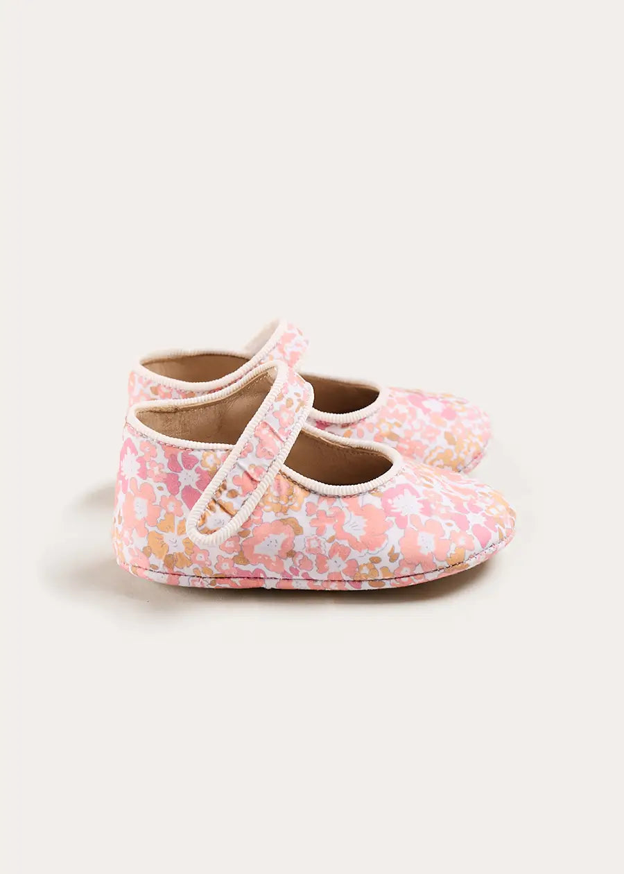 Nellie Floral Mary Jane Pram Shoes in Pink (17-2EU) Shoes from Pepa London US