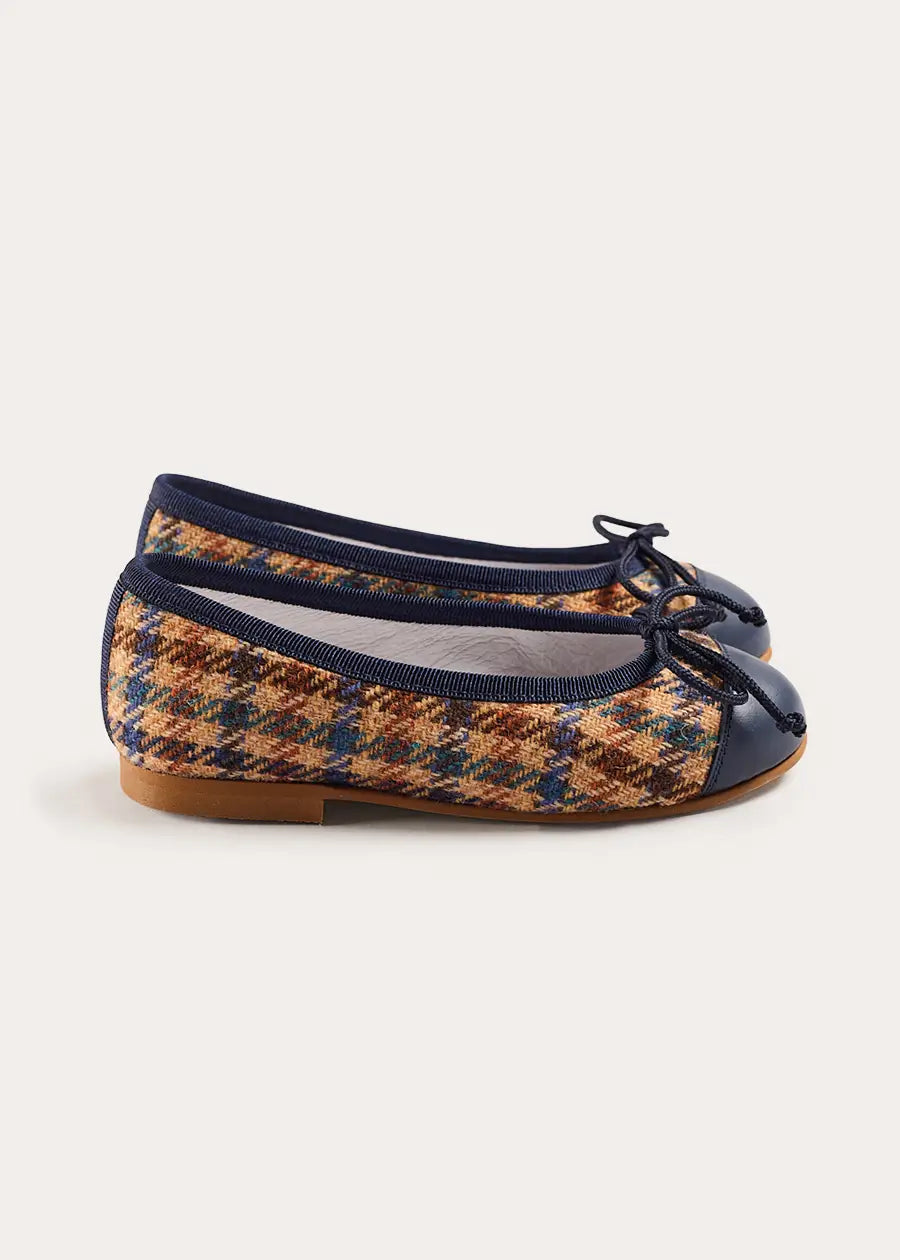 Vincent Check Tweed Ballerina Shoes in Brown (24-35EU) Shoes from Pepa London US