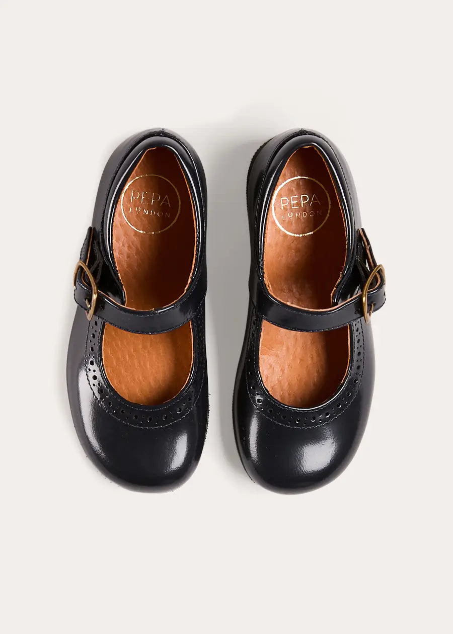 Leather Buckle Detail Mary Jane Shoes in Navy (24-35EU) Shoes from Pepa London US