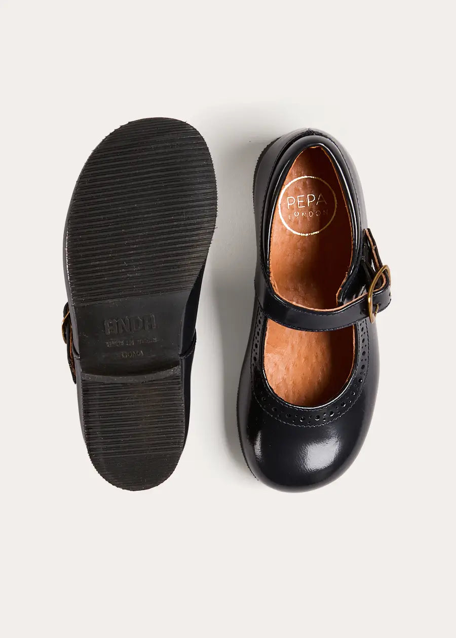 Leather Buckle Detail Mary Jane Shoes in Navy (24-35EU) Shoes from Pepa London US