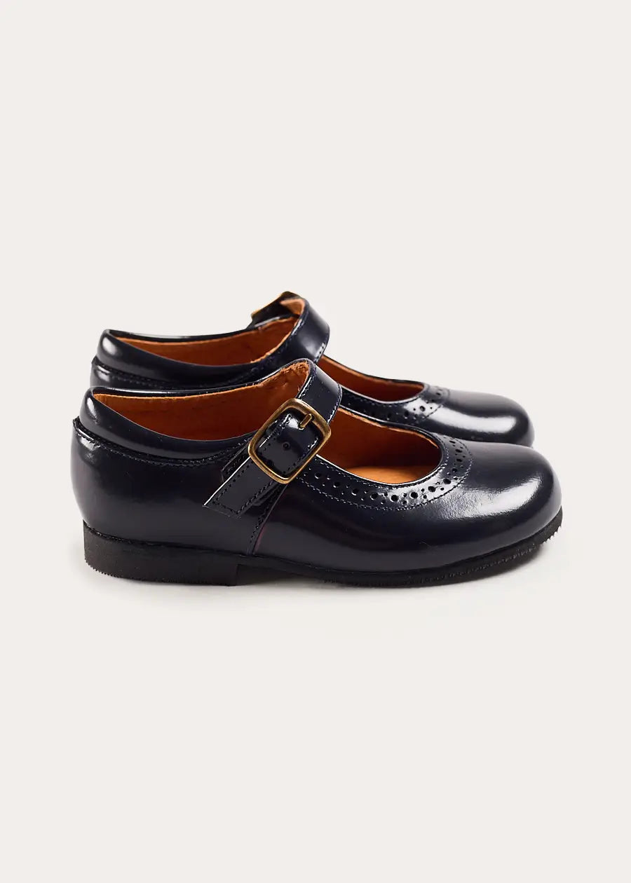 Leather Buckle Detail Mary Jane Shoes in Navy (24-35EU) Shoes from Pepa London US