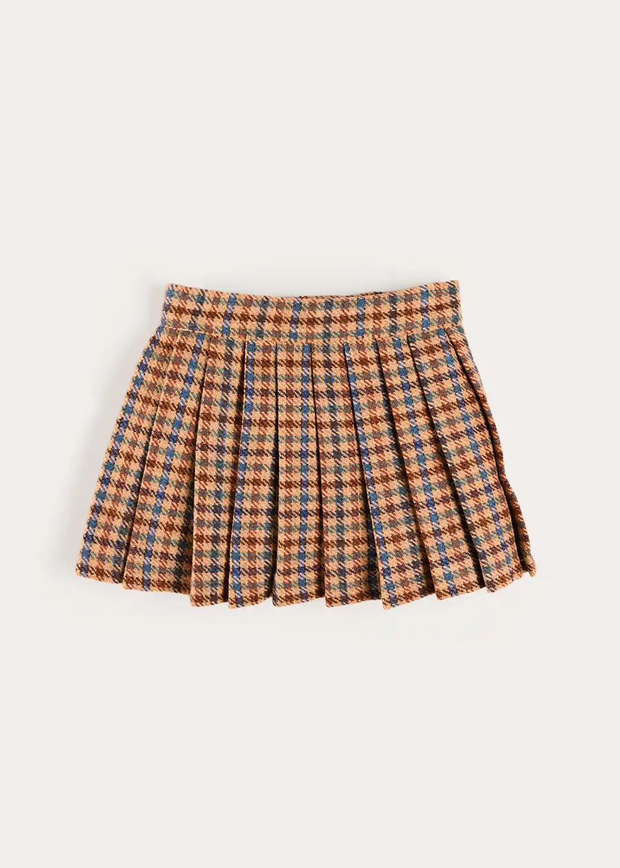 Vincent Check Buckle Detail Pleated Skirt in Brown (2-12yrs) Skirts from Pepa London US