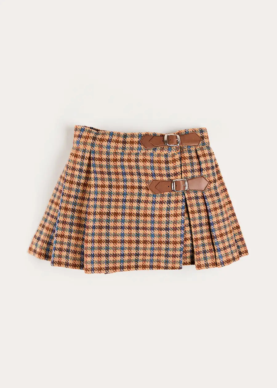 Vincent Check Buckle Detail Pleated Skirt in Brown (2-12yrs) Skirts from Pepa London US
