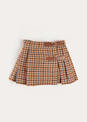 Vincent Check Buckle Detail Pleated Skirt in Brown (2-12yrs) Skirts from Pepa London US
