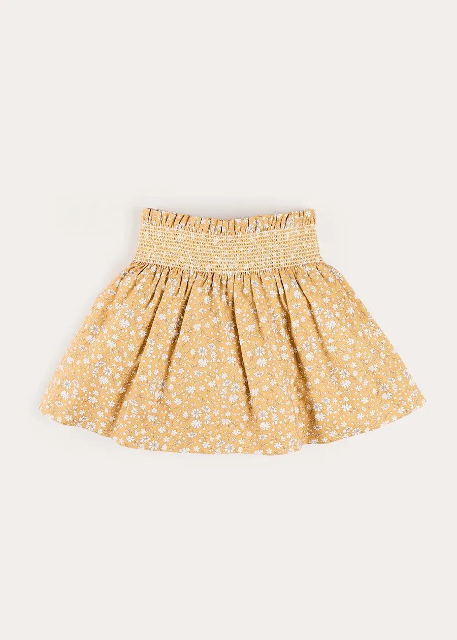 Abigail Floral Smocked Waist Skirt in Mustard (4-10yrs) Skirts from Pepa London US