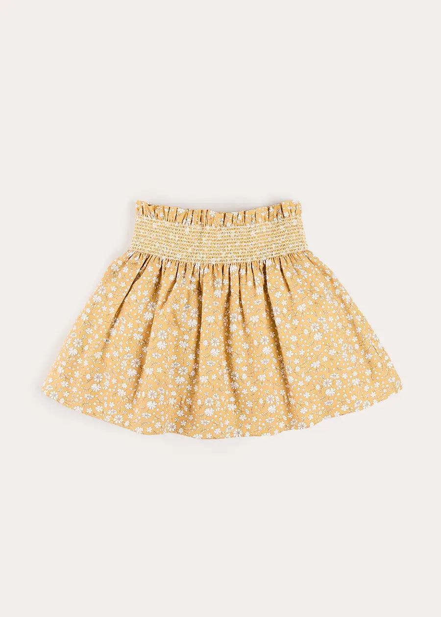 Abigail Floral Smocked Waist Skirt in Mustard (4-10yrs) Skirts from Pepa London US