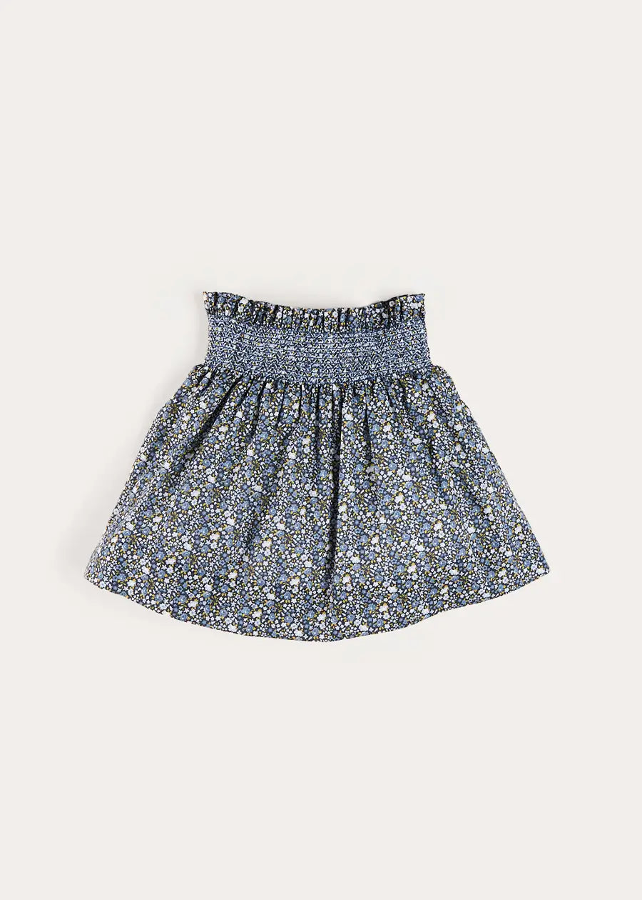 Lydia Floral Smocked Waist Skirt in Navy (4-10yrs) Skirts from Pepa London US