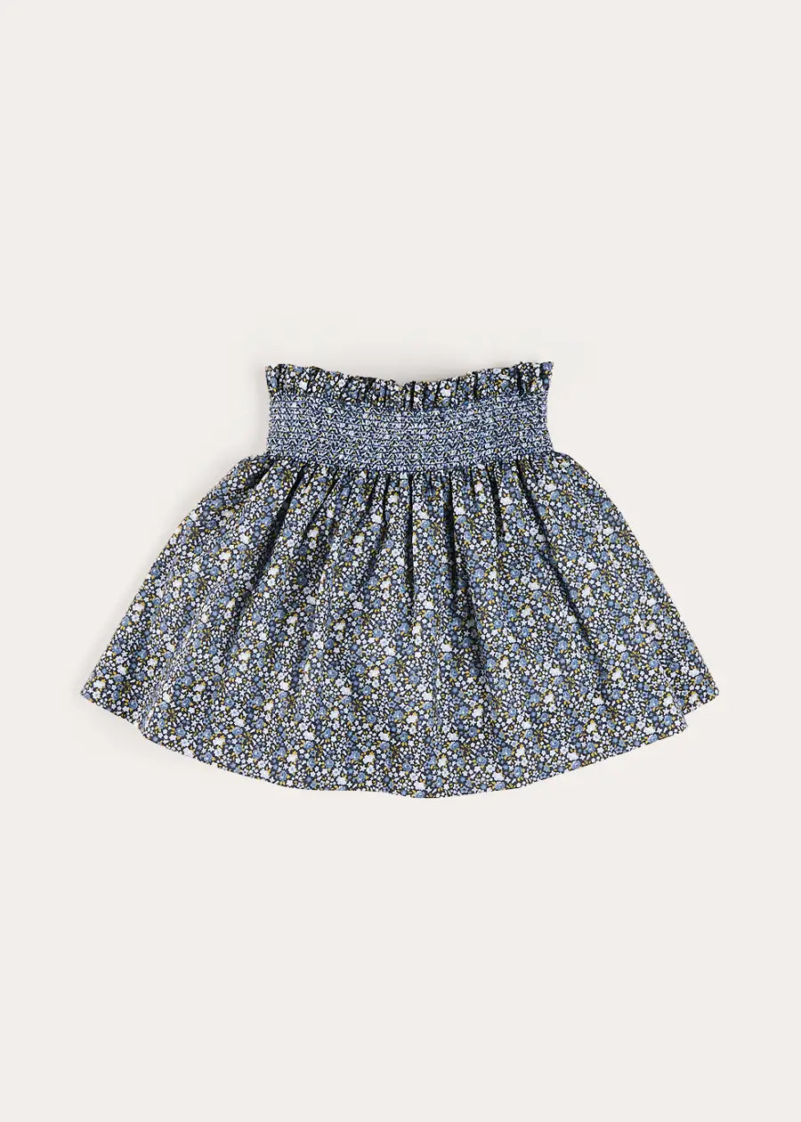 Lydia Floral Smocked Waist Skirt in Navy (4-10yrs) Skirts from Pepa London US