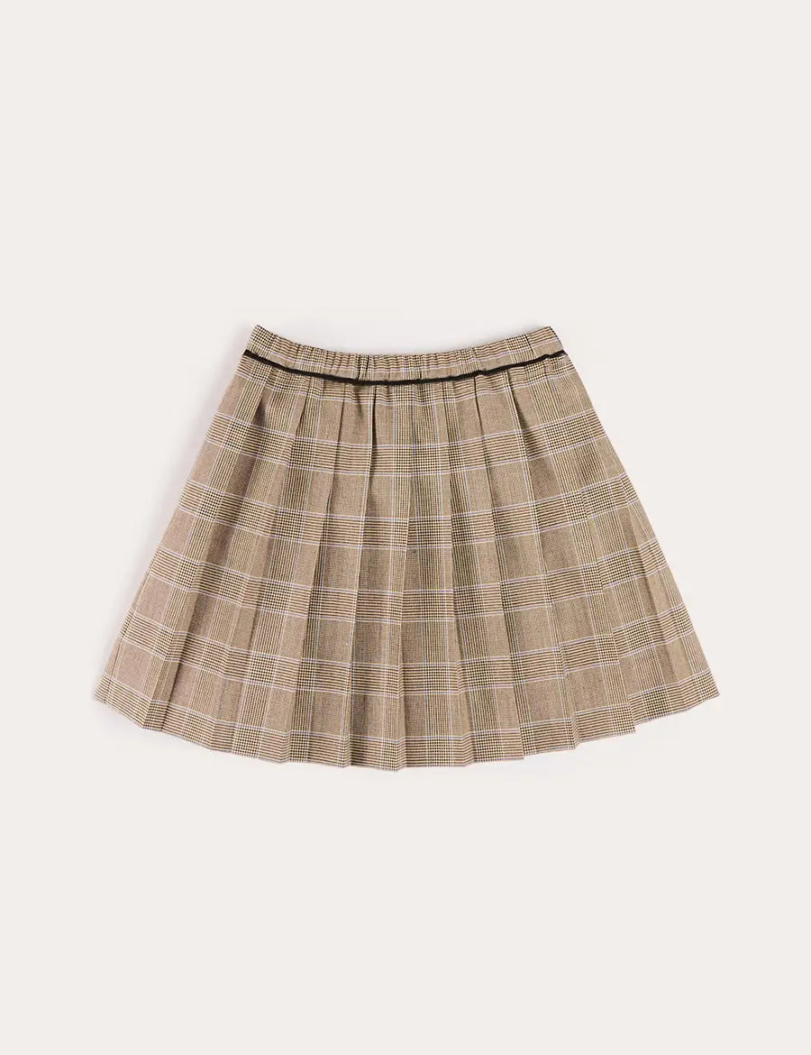 Wilton Check Pleated Skirt in Beige (4-12yrs) Skirts from Pepa London US