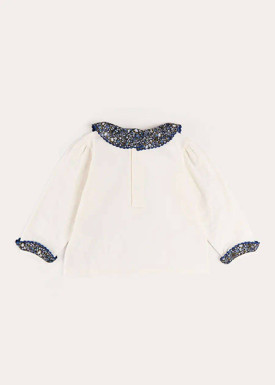 Lydia Floral Detail Long Sleeve Top in Off White (2-10yrs) Tops & Bodysuits from Pepa London US