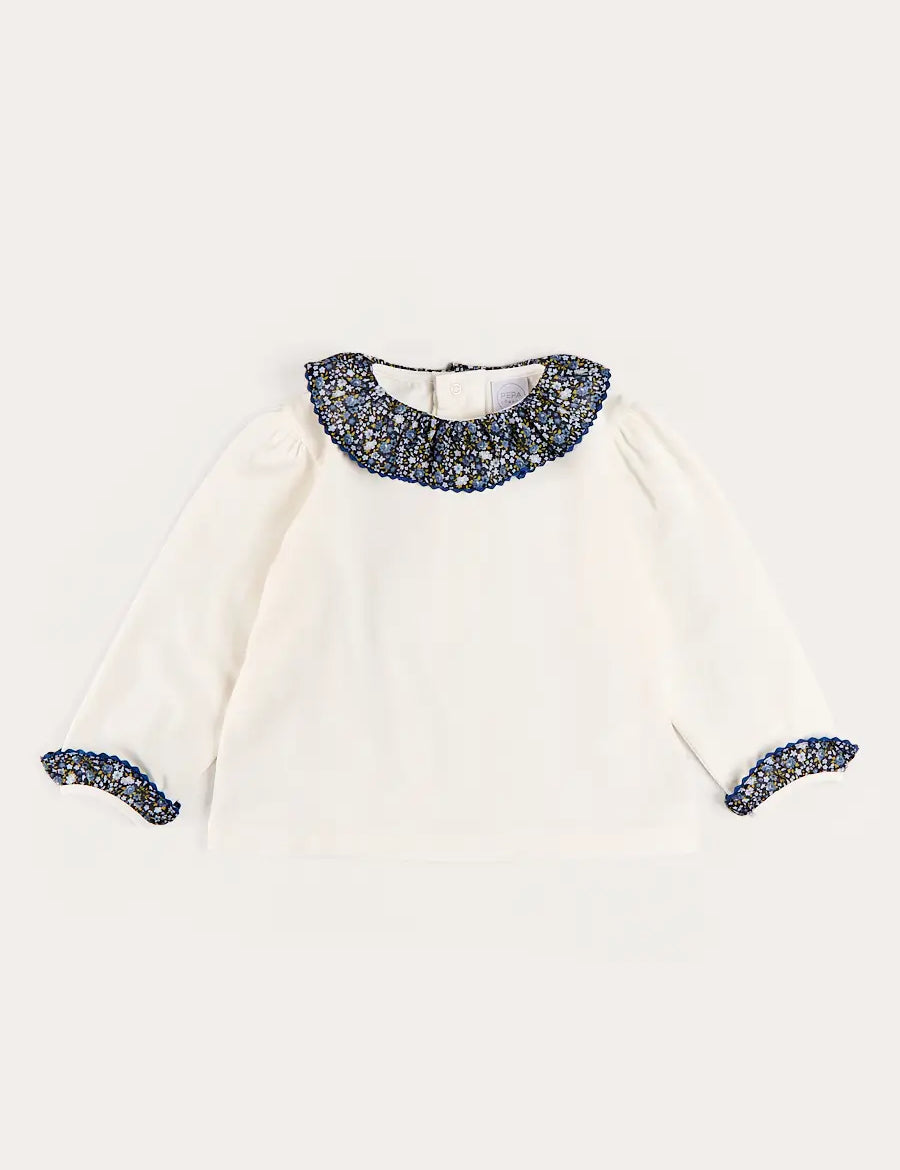 Lydia Floral Detail Long Sleeve Top in Off White (2-10yrs) Tops & Bodysuits from Pepa London US