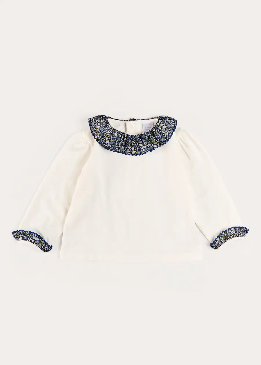 Lydia Floral Detail Long Sleeve Top in Off White (2-10yrs) Tops & Bodysuits from Pepa London US