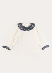 Lydia Floral Detail Long Sleeve Top in Off White (2-10yrs) Tops & Bodysuits from Pepa London US