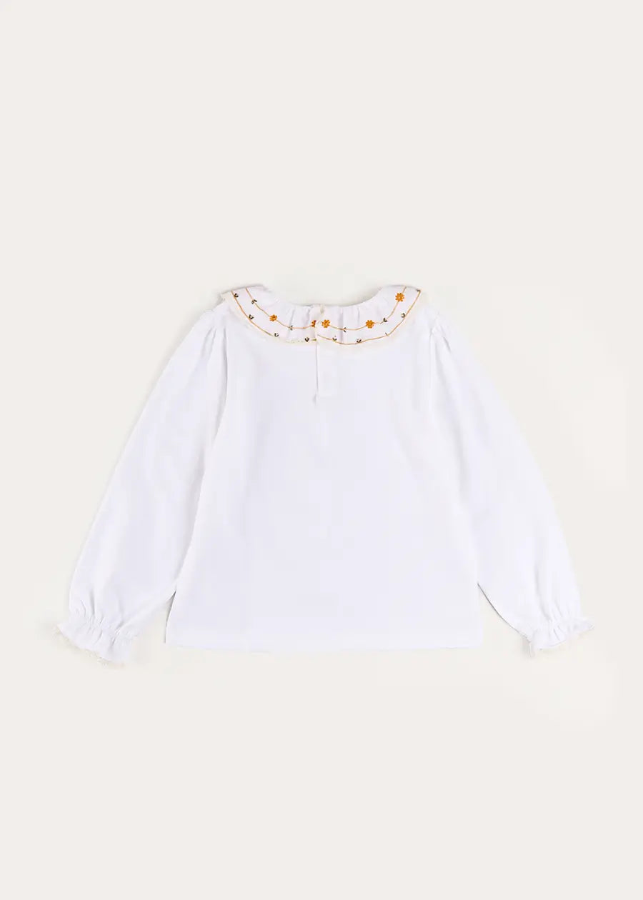 Floral Embroidered Collar with Lace Trim Top in Cream (18mths-12yrs) Tops & Bodysuits from Pepa London US