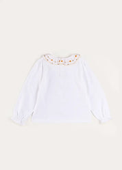 Floral Embroidered Collar with Lace Trim Top in Cream (18mths-12yrs) Tops & Bodysuits from Pepa London US