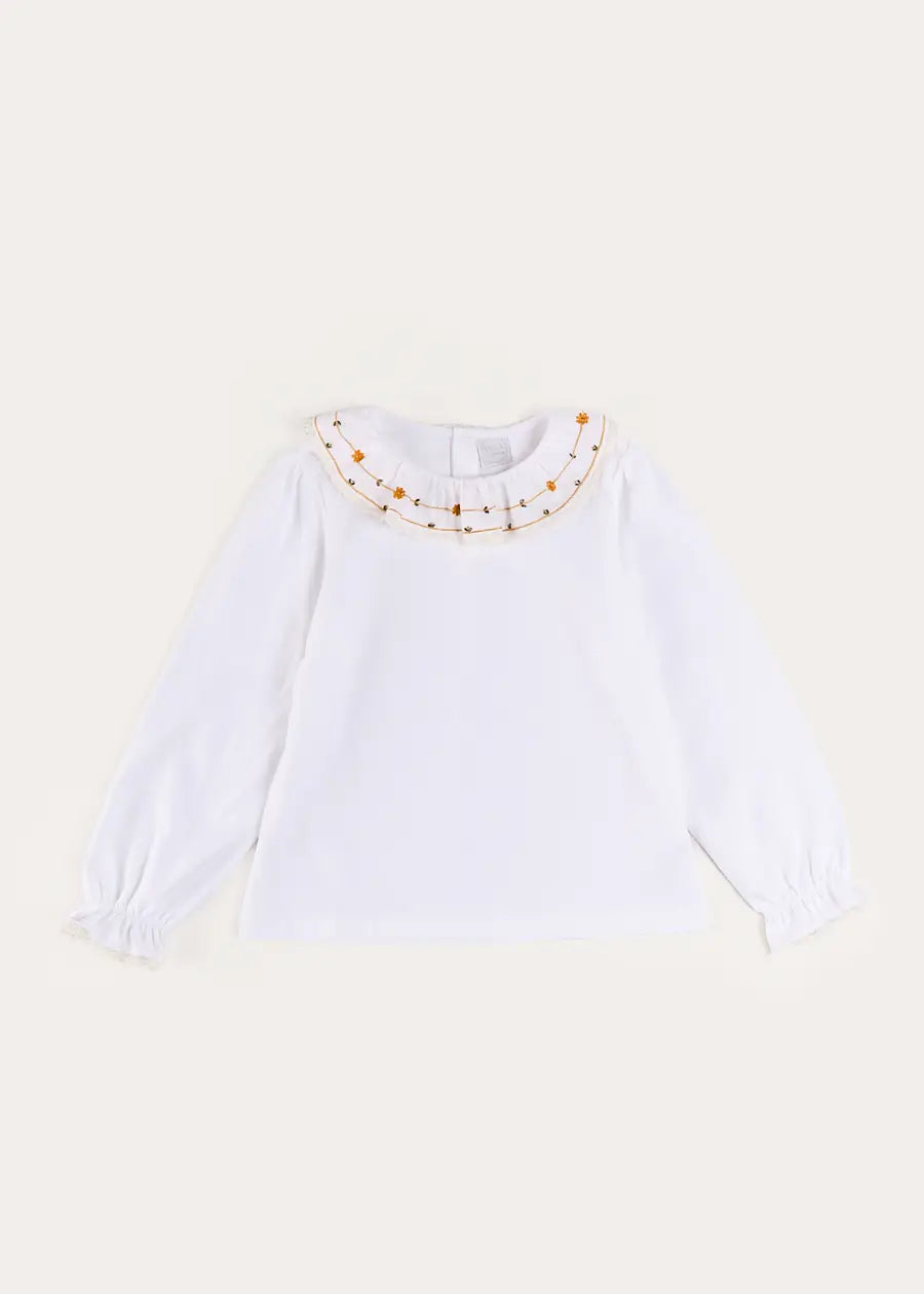 Floral Embroidered Collar with Lace Trim Top in Cream (18mths-12yrs) Tops & Bodysuits from Pepa London US