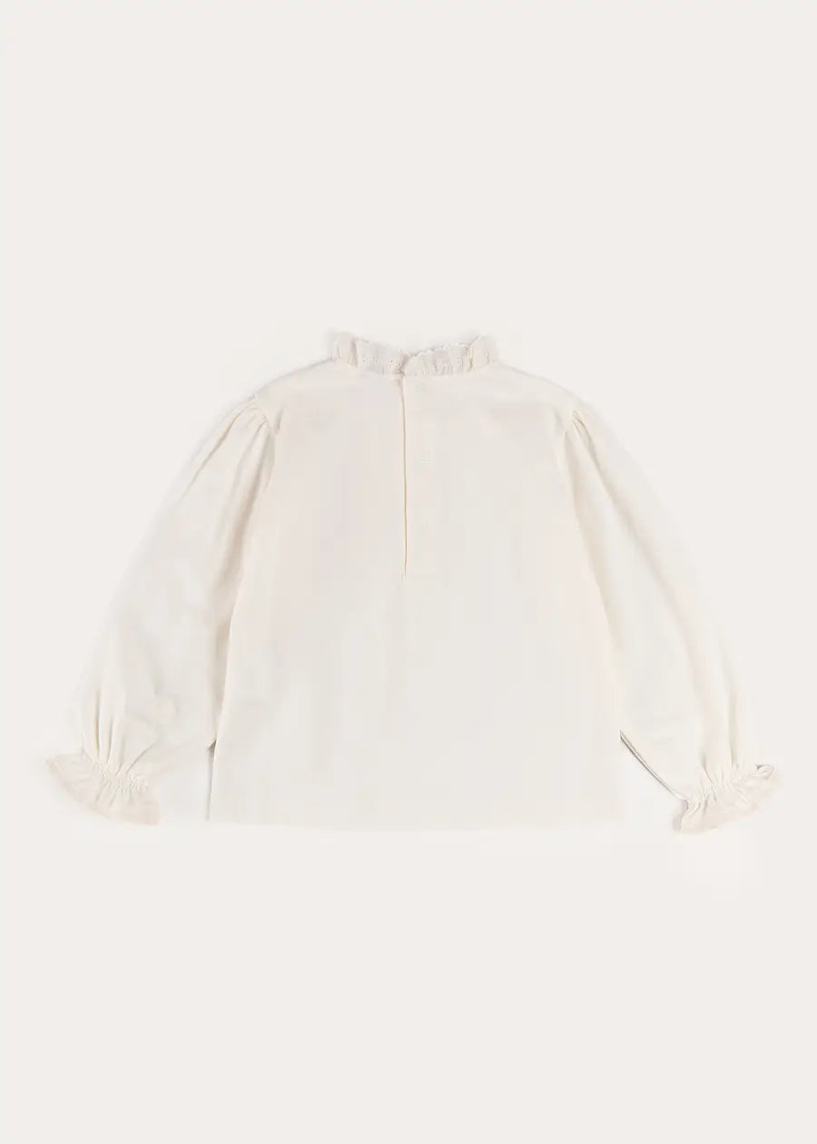 Flower Embroidered Lace Detail Top in White (3-10yrs) Tops & Bodysuits from Pepa London US