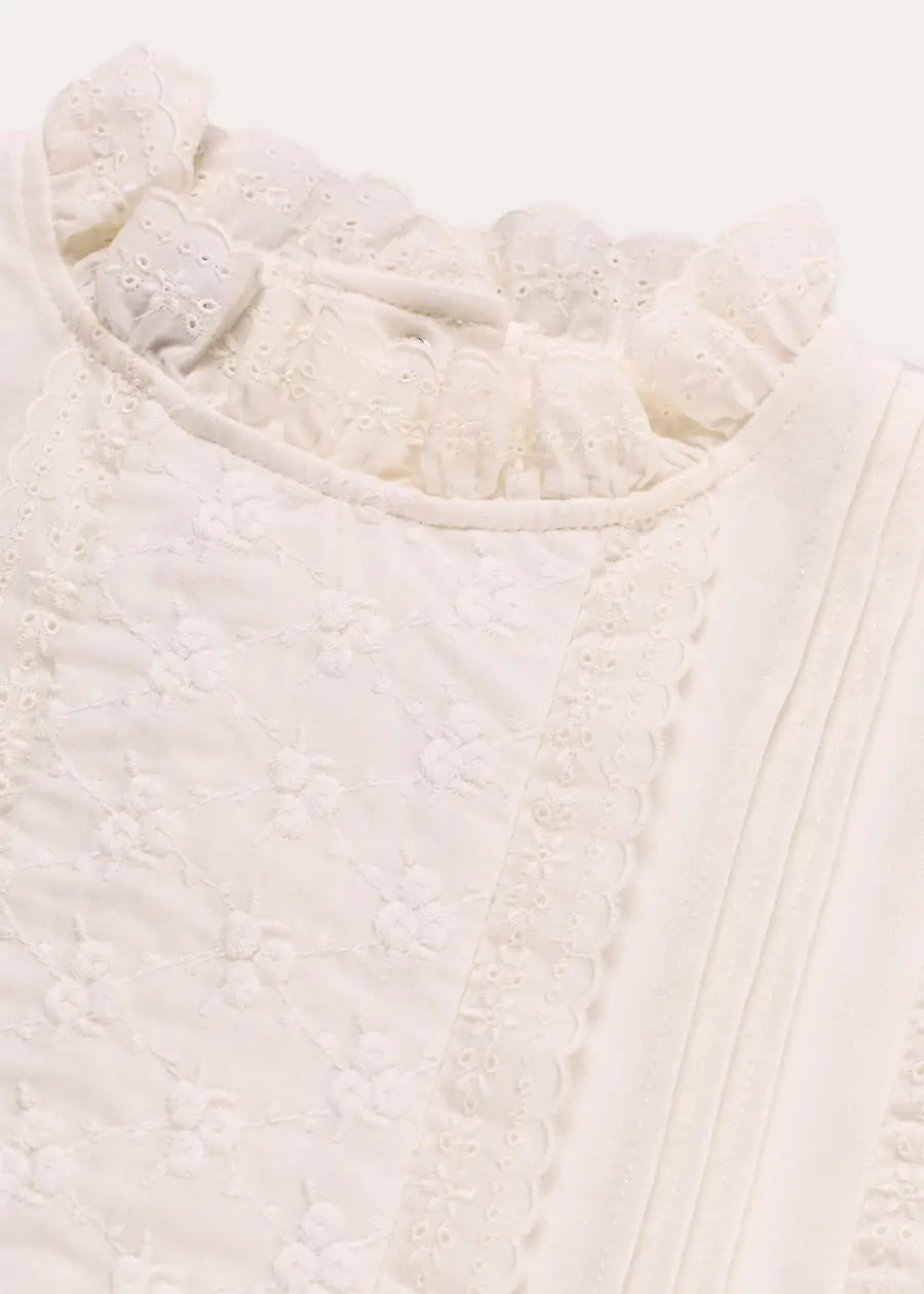 Flower Embroidered Lace Detail Top in White (3-10yrs) Tops & Bodysuits from Pepa London US