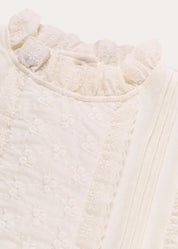 Flower Embroidered Lace Detail Top in White (3-10yrs) Tops & Bodysuits from Pepa London US