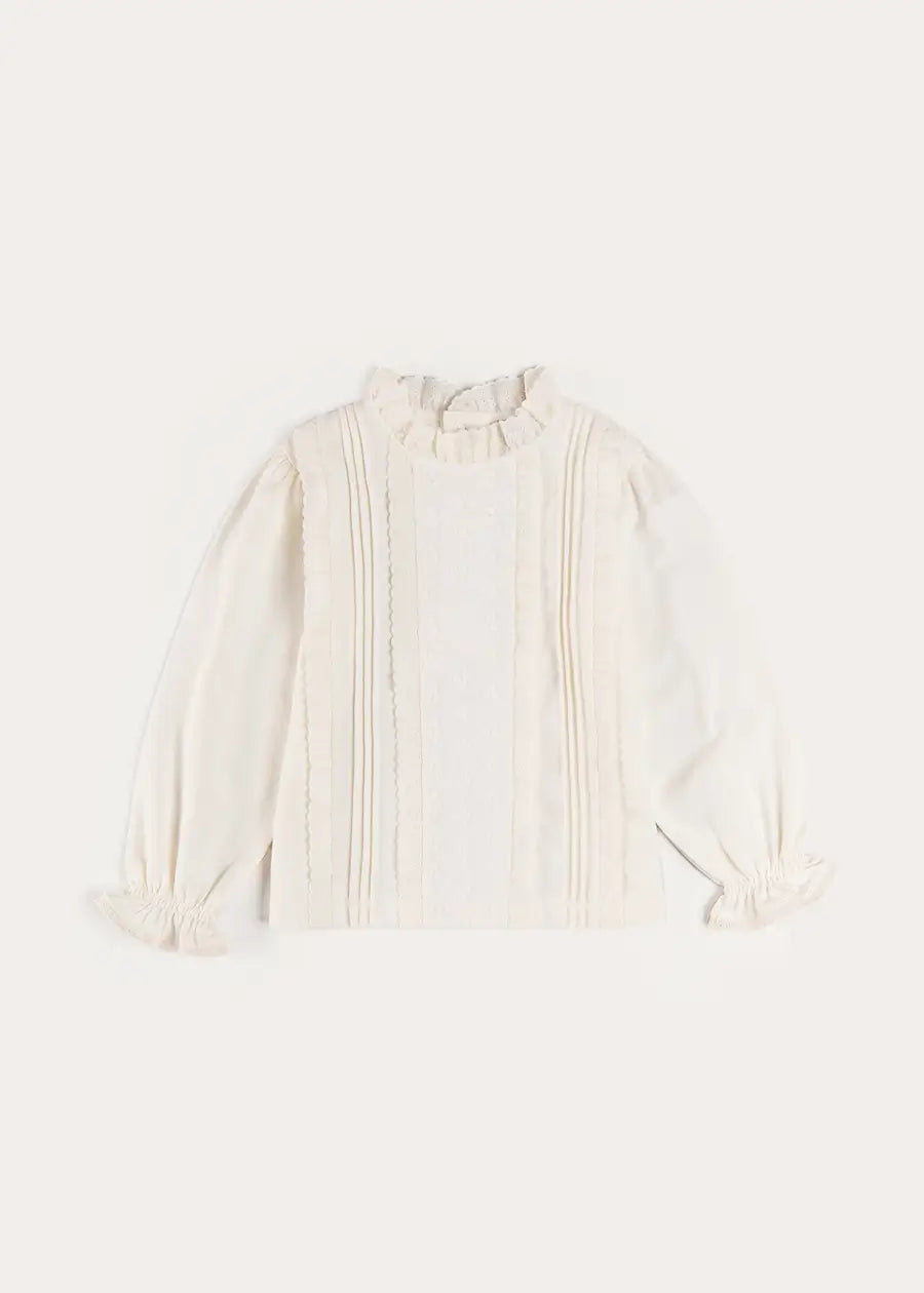 Flower Embroidered Lace Detail Top in White (3-10yrs) Tops & Bodysuits from Pepa London US