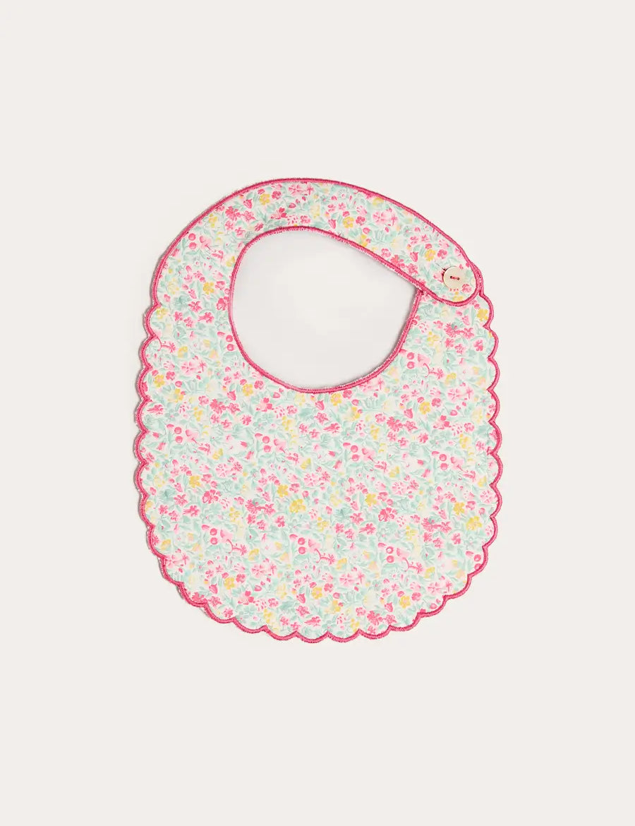 Adelaide Floral Scallop Edge Lined Bib in Pink ACCESSORIES from Pepa London US