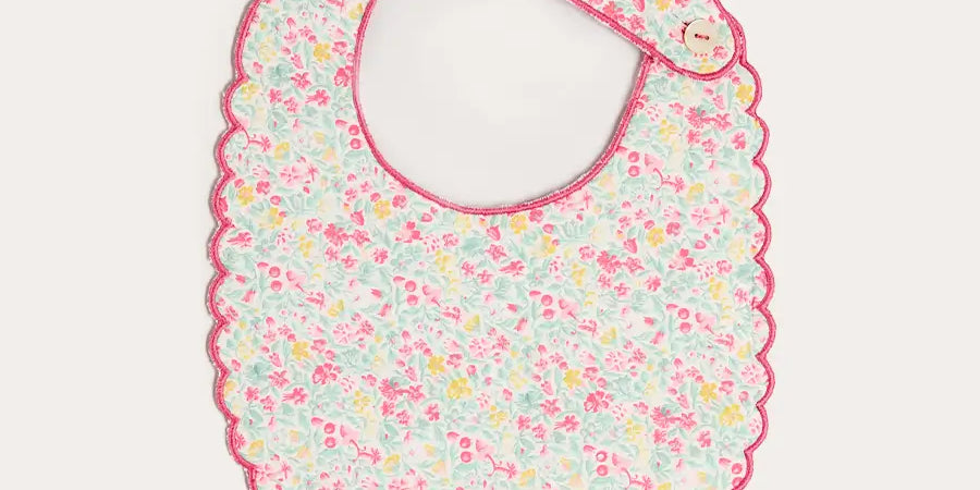 Adelaide Floral Scallop Edge Lined Bib in Pink Accessories from Pepa London