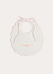 Floral Hand Embroidered Scallop Edge Rounded Bib in Pink Accessories from Pepa London US