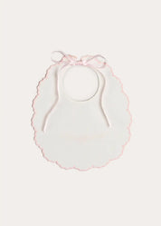 Floral Hand Embroidered Scallop Edge Rounded Bib in Pink Accessories from Pepa London US