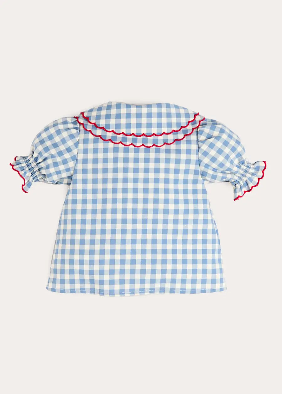 Darby Gingham Scallop Layered Collar Short Sleeve Blouse in Blue (18mths-12yrs) Blouses from Pepa London US
