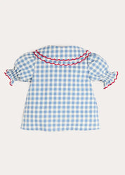 Darby Gingham Scallop Layered Collar Short Sleeve Blouse in Blue (18mths-12yrs) Blouses from Pepa London US