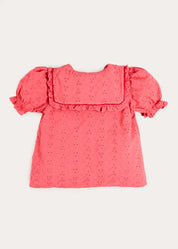 Broderie Anglaise Mariner Collar Blouse in Strawberry (4-12yrs) BLOUSES from Pepa London US