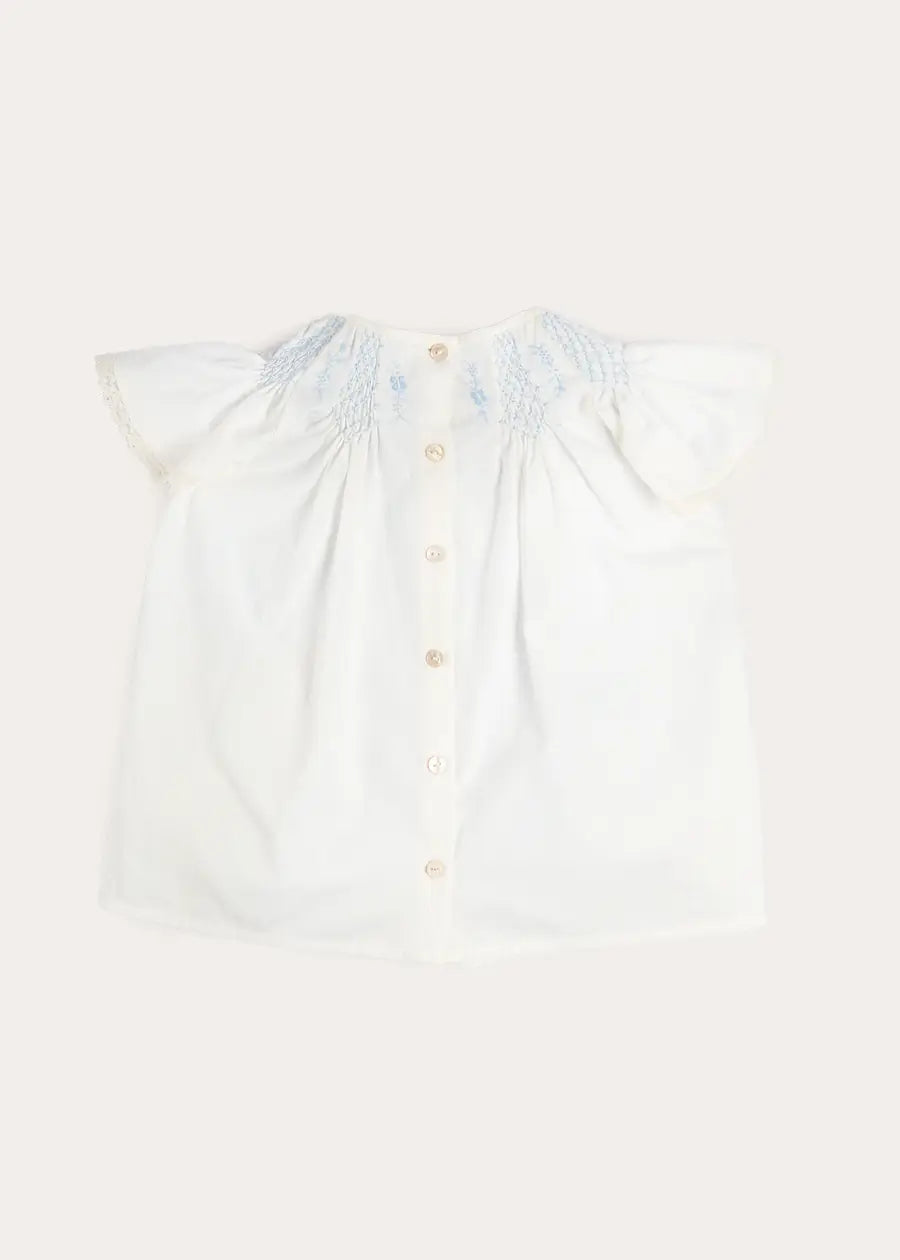Butterfly Embroidered Lace Detail Cap Sleeve Blouse in White (18mths-10yrs) BLOUSES from Pepa London US