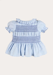 Smocked Peplum Scallop Collar Blouse in Blue (2-12yrs) Blouses from Pepa London US