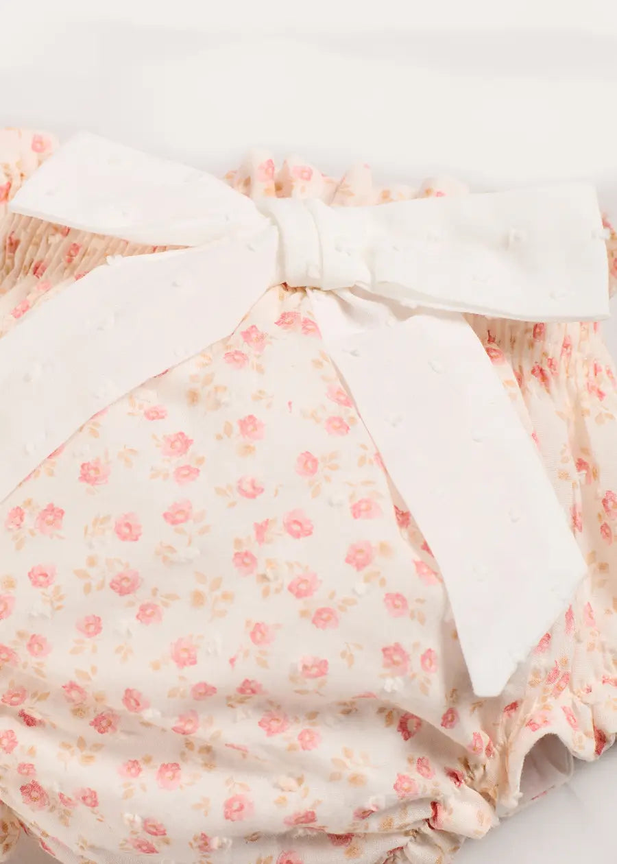 Martha Floral Bow Detail Swiss Voile Bloomers in Pink (1mth-12mths) Bloomers from Pepa London US