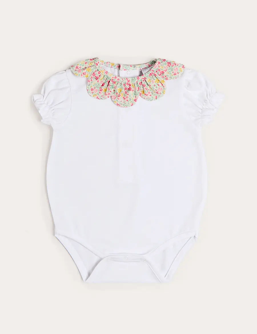 Adelaide Floral Petal Collar Bodysuit in Pink (1mth-2yrs) TOPS & BODYSUITS from Pepa London US