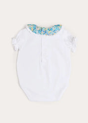 Leontyne Floral Ruffle Collar Lace Detail Bodysuit in Blue Made with Liberty Fabric (1mth-3yrs) Tops & Bodysuits from Pepa London US
