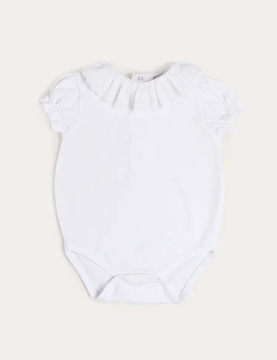 Broderie Anglaise Frill Collar Bodysuit in White (1mth-3yrs) TOPS & BODYSUITS from Pepa London US