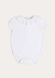 Broderie Anglaise Frill Collar Bodysuit in White (1mth-3yrs) Tops & Bodysuits from Pepa London US