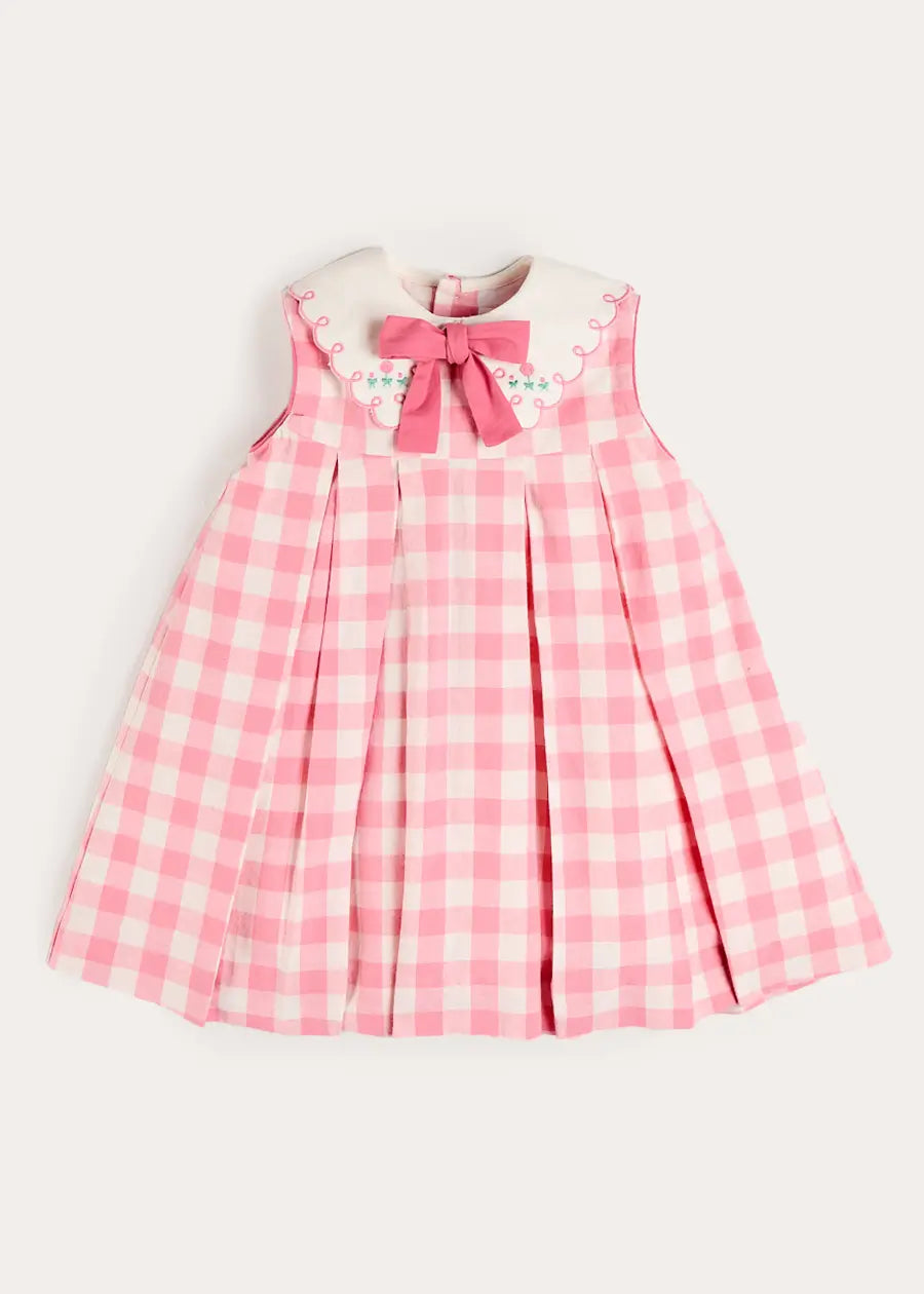 Catherine Gingham Embroidered Sleeveless Trapeze Dress in Pink (12mths- 10yrs) Dresses from Pepa London US