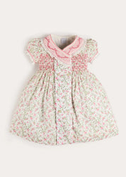 Alice Floral Double Breasted Hand Smocked Dress in Pink (12mths- 10yrs) Dresses from Pepa London US