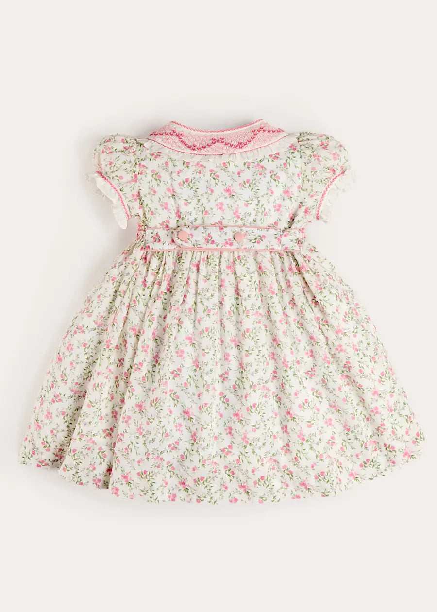 Alice Floral Double Breasted Hand Smocked Dress in Pink (12mths- 10yrs) Dresses from Pepa London US